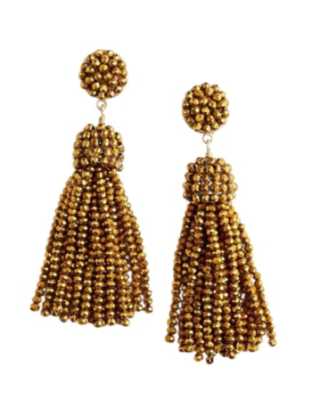 J. Crew Gold Beaded Tassel Drop Earrings. Hypoallergenic titanium. NWT.